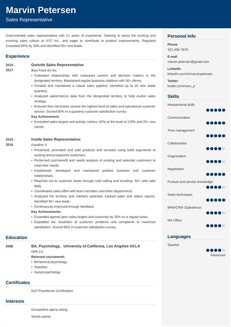 sales reps resume samples